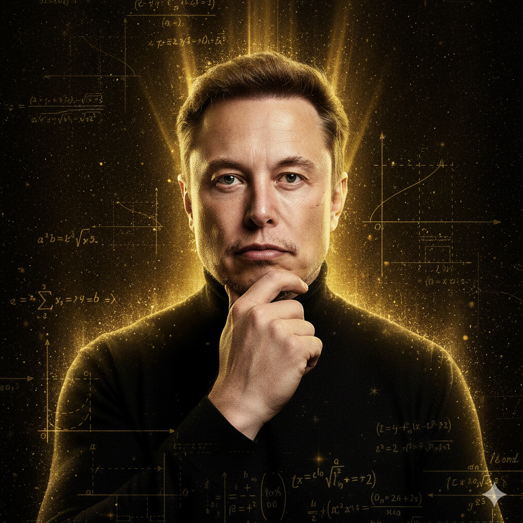Retrato dourado representando Elon Musk