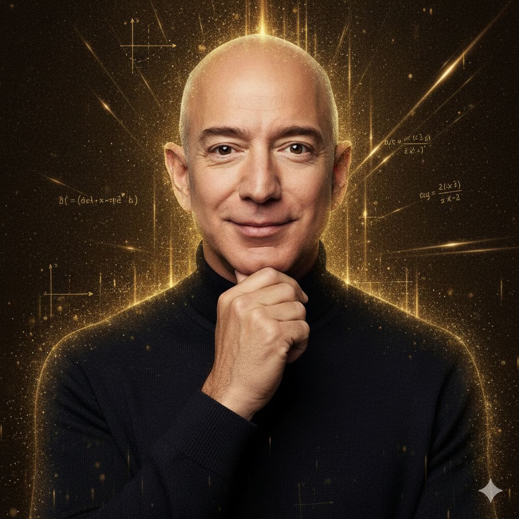 Retrato dourado representando Jeff Bezos